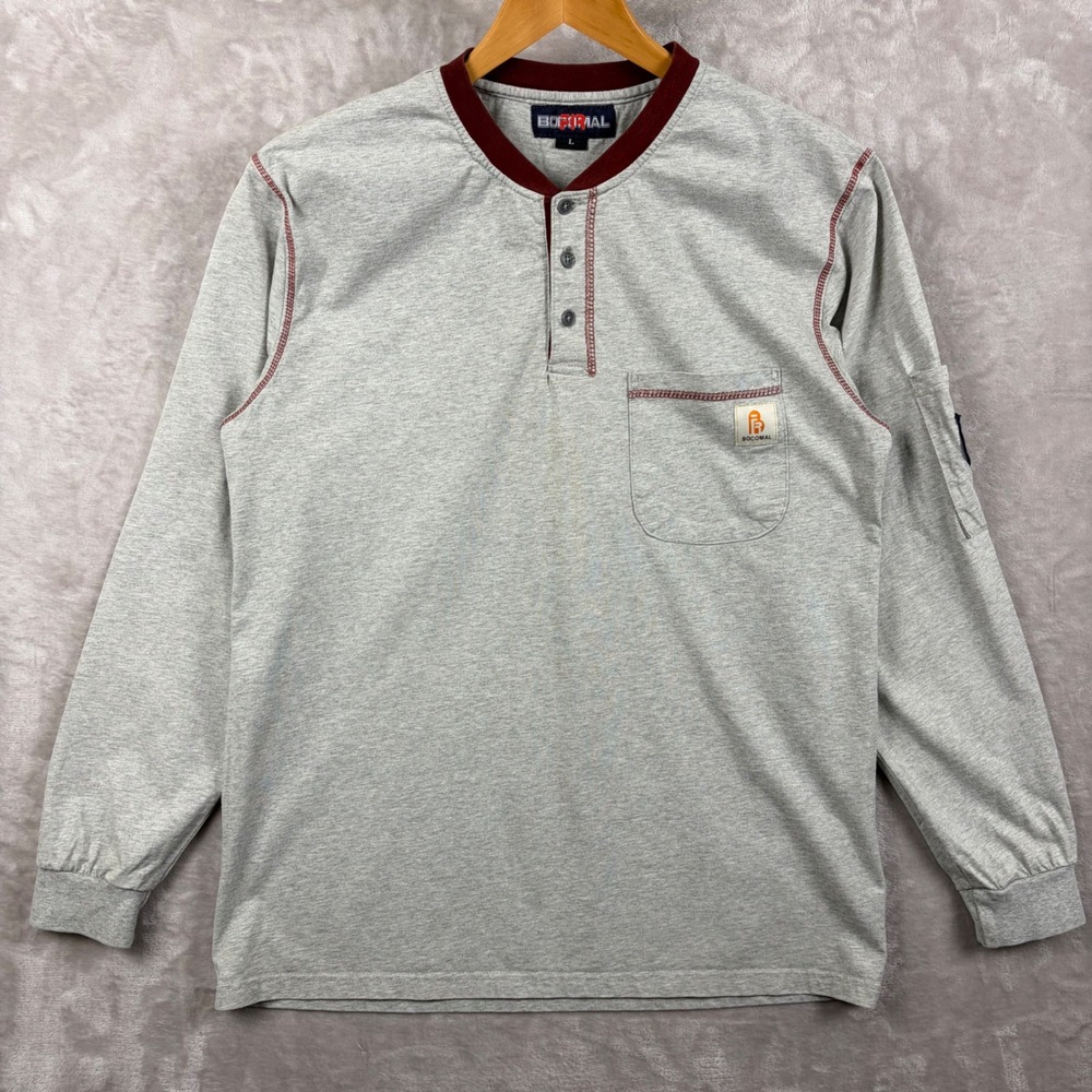 Bocomal FR Flame Resistant Henley Shirt Mens Large Gray Long Sleeve Work CAT2